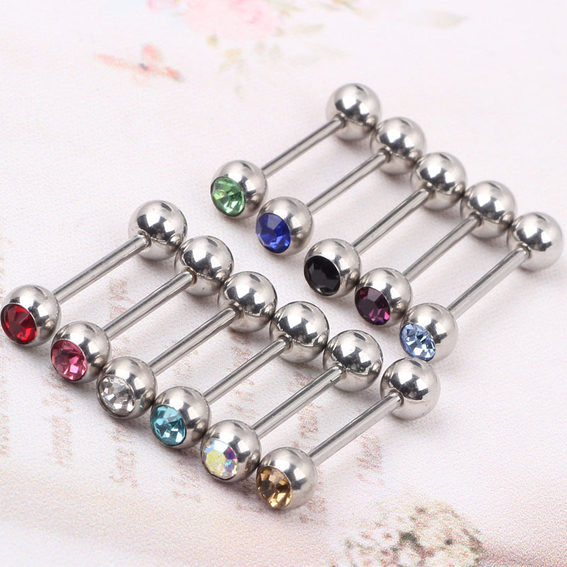 Double Diamond Steel Ball Stainless Steel Straight Barbell Tongue Nipple Nail Body Piercing Jewelry 10 PCs/Bag - Image 4
