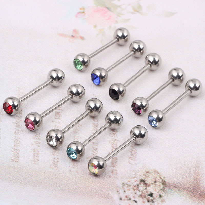 Double Diamond Steel Ball Stainless Steel Straight Barbell Tongue Nipple Nail Body Piercing Jewelry 10 PCs/Bag - Image 2