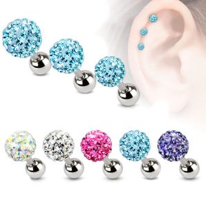 Titanium Steel Shambhala Earring with Austrian Diamond Ball Tongue Ring - Acrylic & Titanium Steel, Double Head Diamond Gold, 2022 Summer, Cartoon Style, Fresh and Sweet, for Ear and Tongue Piercing