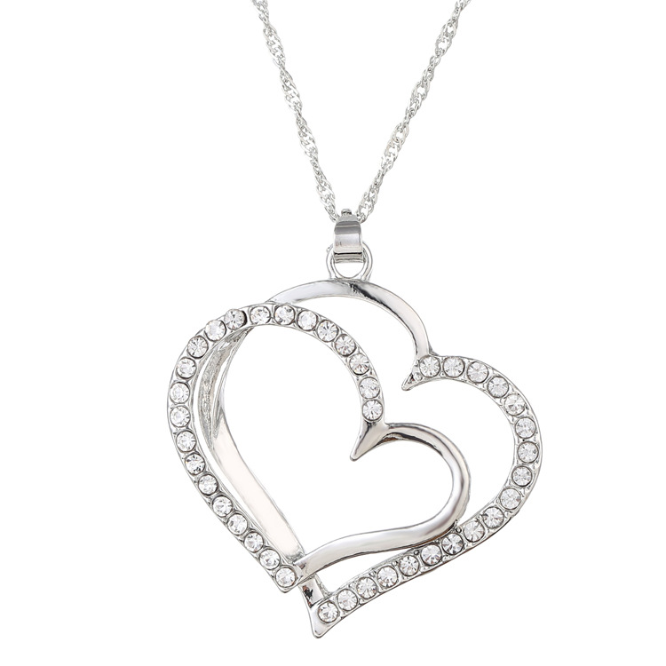 Double Love Heart Earrings Necklace Set Gold Wedding Accessories Alloy Jewelry - Image 5