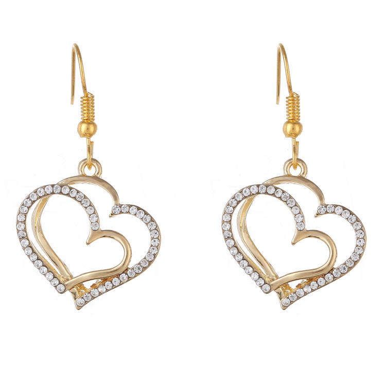 Double Love Heart Earrings Necklace Set Gold Wedding Accessories Alloy Jewelry - Image 4