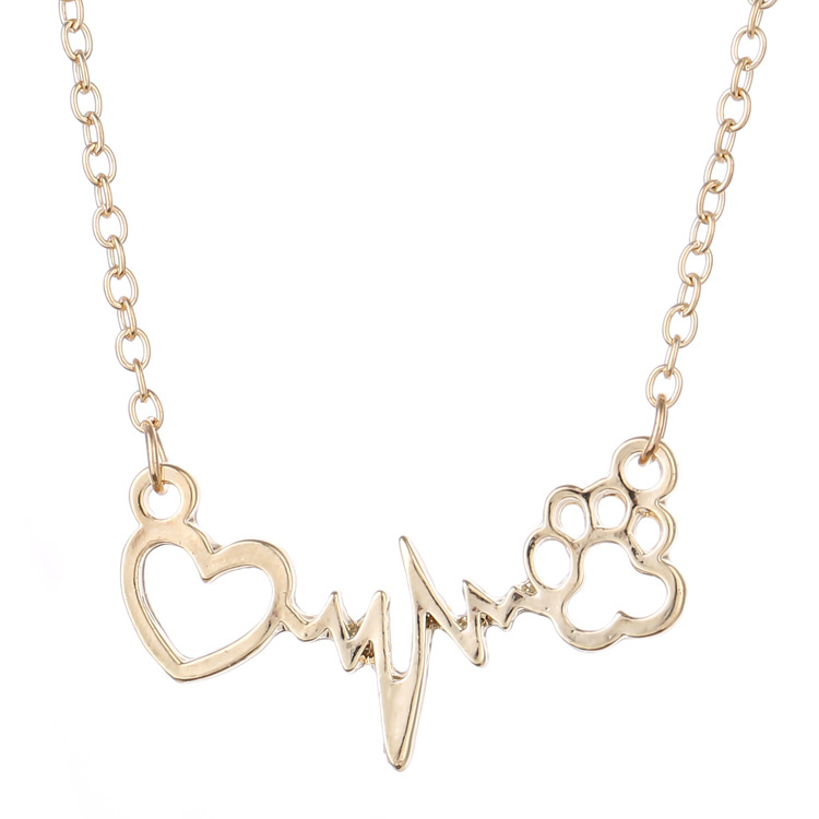 Creative ECG Dog Paw Print Love Necklace European American Personality Pet Footprints Heartbeat Short Clavicle Chain Pendant - Image 2