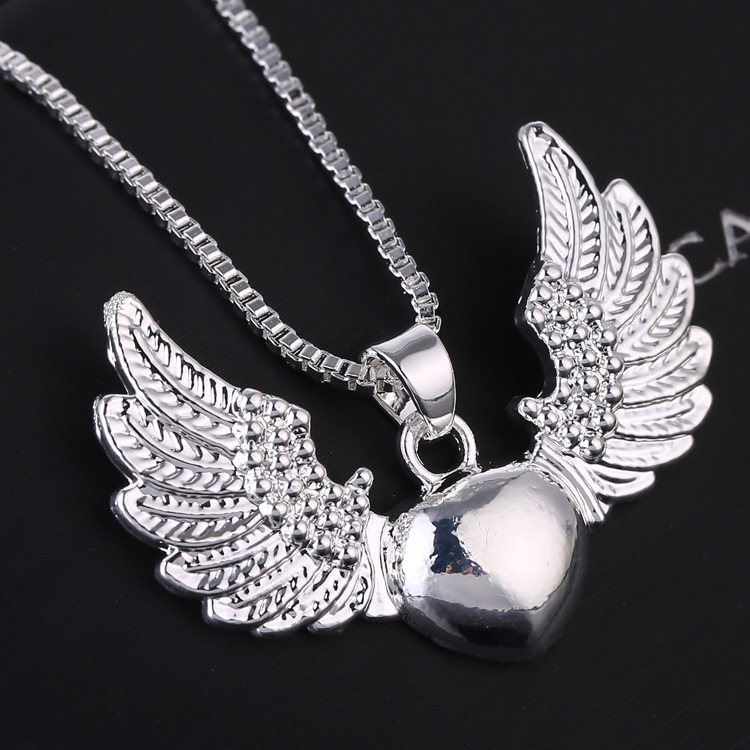 925 Sterling Silver Angel Wings Heart Necklace Pendant – European American Fashion Jewelry - Image 2