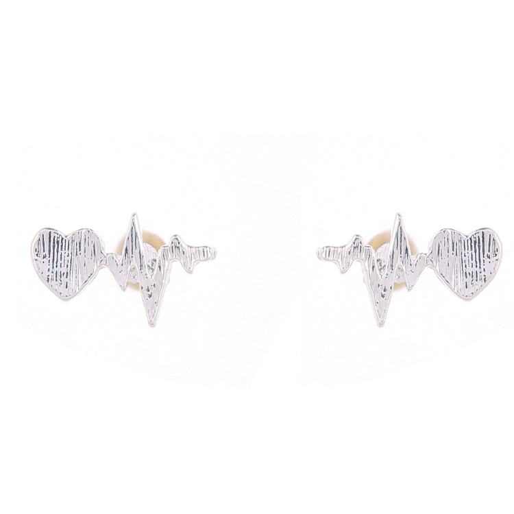 Heartbeat Lightning Shape Ear Studs Rose Gold Alloy Earrings for Girls - Image 2