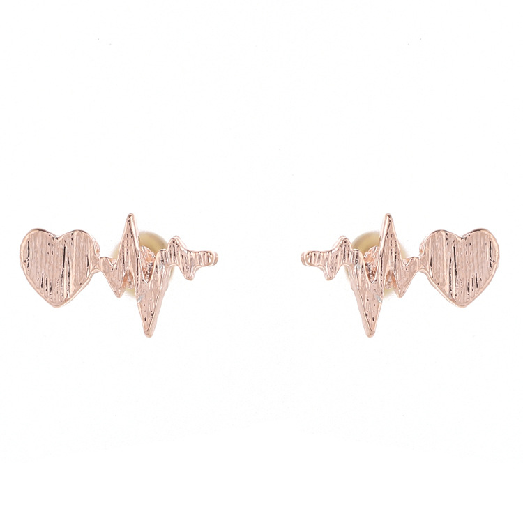 Heartbeat Lightning Shape Ear Studs Rose Gold Alloy Earrings for Girls - Image 4