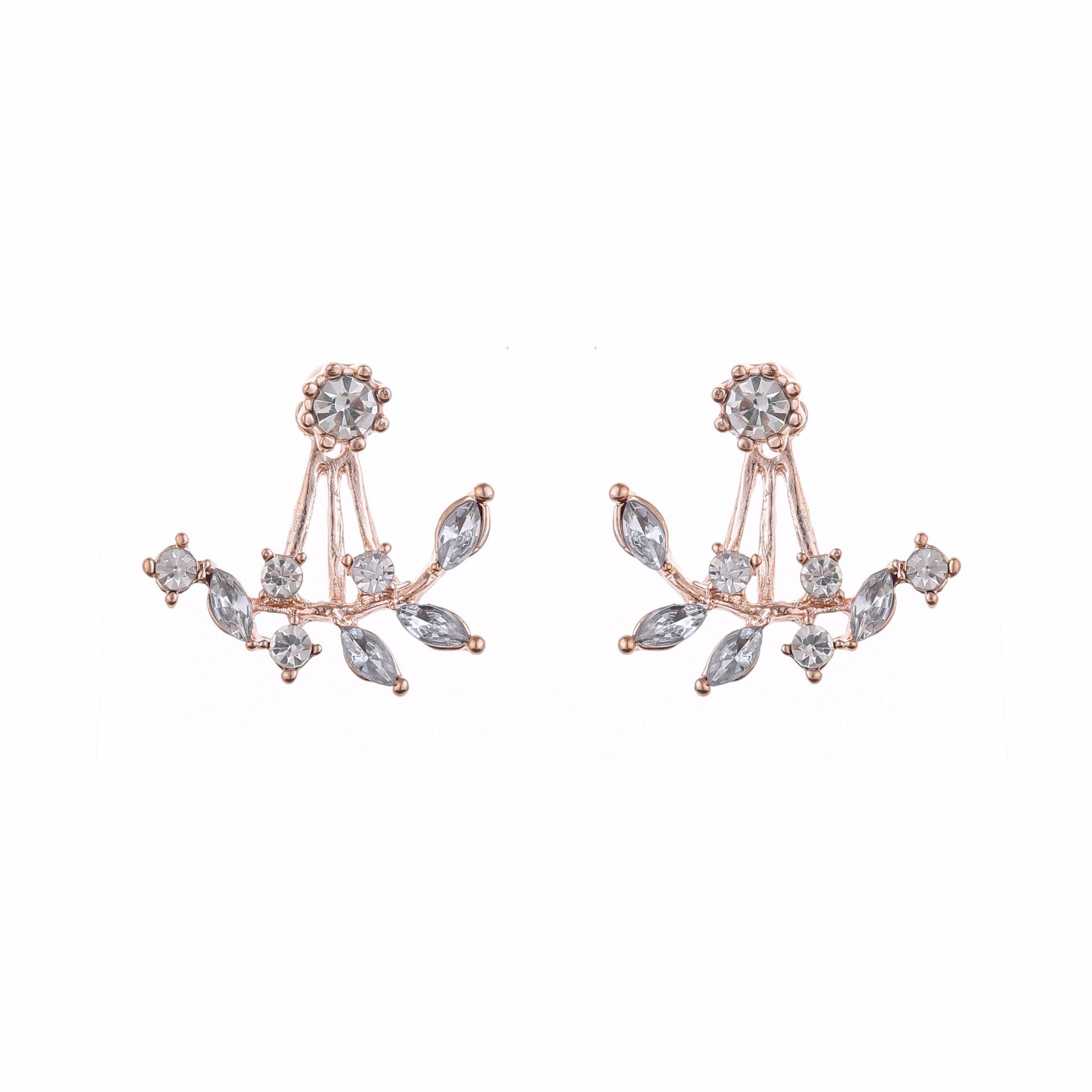 Korean Fashion Diamond Crystal Leaf Earrings - Zircon Ear Studs for Women - Image 2