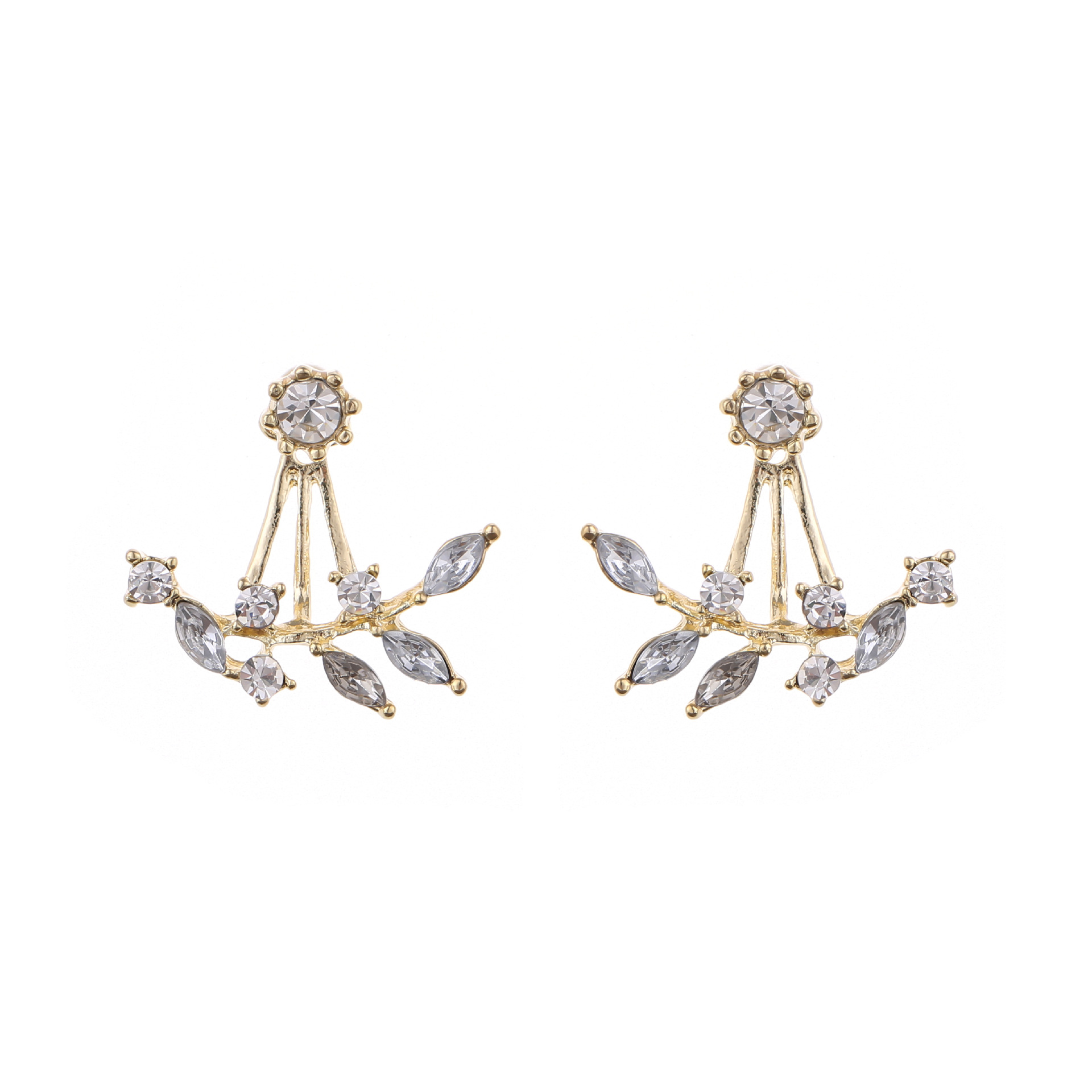 Korean Fashion Diamond Crystal Leaf Earrings - Zircon Ear Studs for Women - Image 3