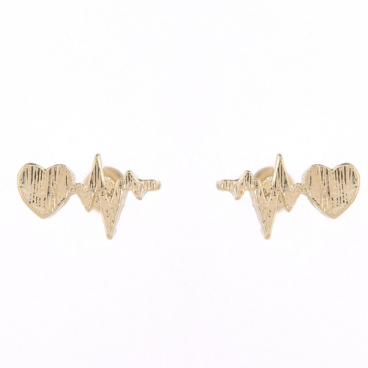 Heartbeat Lightning Shape Ear Studs Rose Gold Alloy Earrings for Girls - Image 3