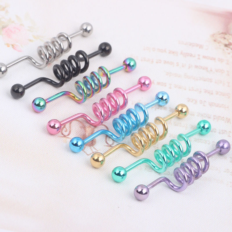 Personalized Pink Diamond 316L Surgical Steel Industrial Barbell Crossbar Ear Stud for Double Ear Piercing - Image 5