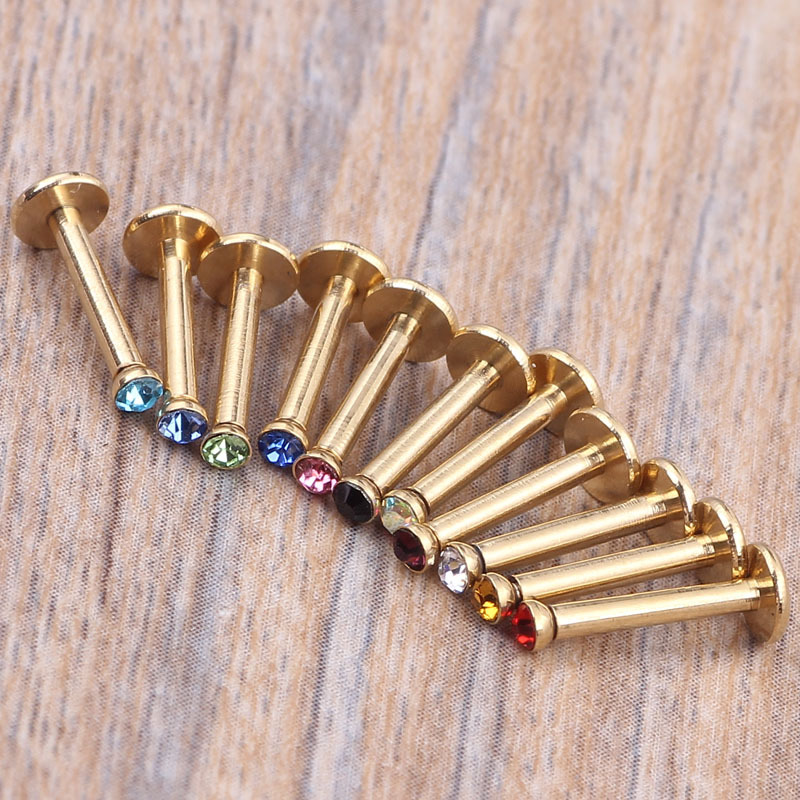Factory Direct Hot Sale Stainless Steel Straight Bar Diamond Lip Nail Body Piercing Jewelry - Image 4
