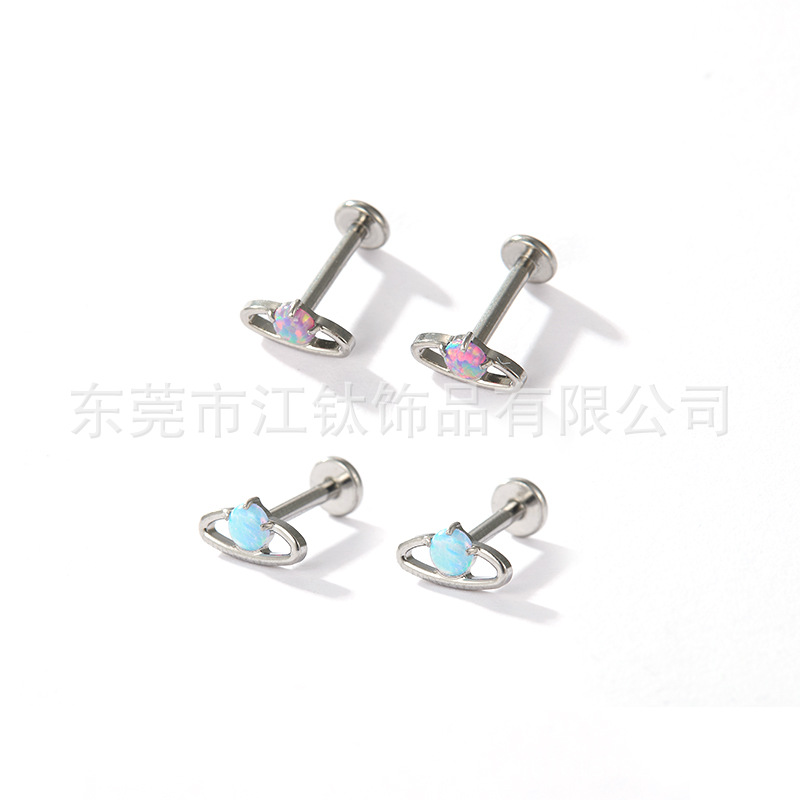 G23 Titanium Ear Bone Stud Saturn Opal Inlaid Body Piercing Jewelry 14G 10mm - Image 2