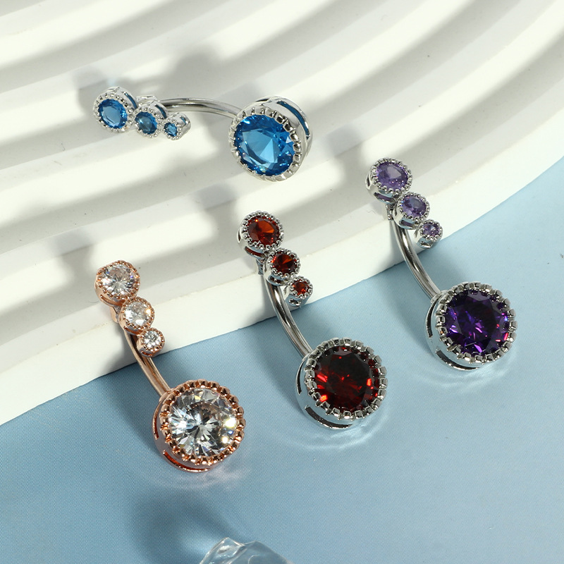 Factory Wholesale CZ Zircon Belly Button Ring Stainless Steel Round Navel Piercing Jewelry Rose Gold White - Image 4