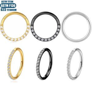 F136 Implant Grade Titanium Alloy Nose Ring Earring with Zircon CNC Seamless Ring - Fashion Geometric Jewelry