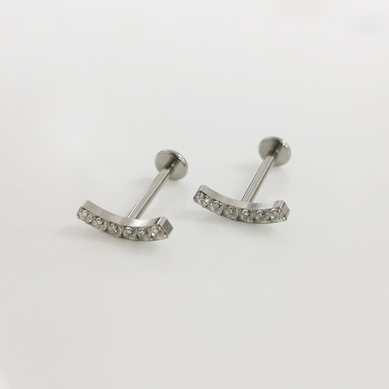 F136 Lip Nail Curved Earring Zircon Set G23 Titanium Alloy Piercing Jewelry Factory Direct - Image 3