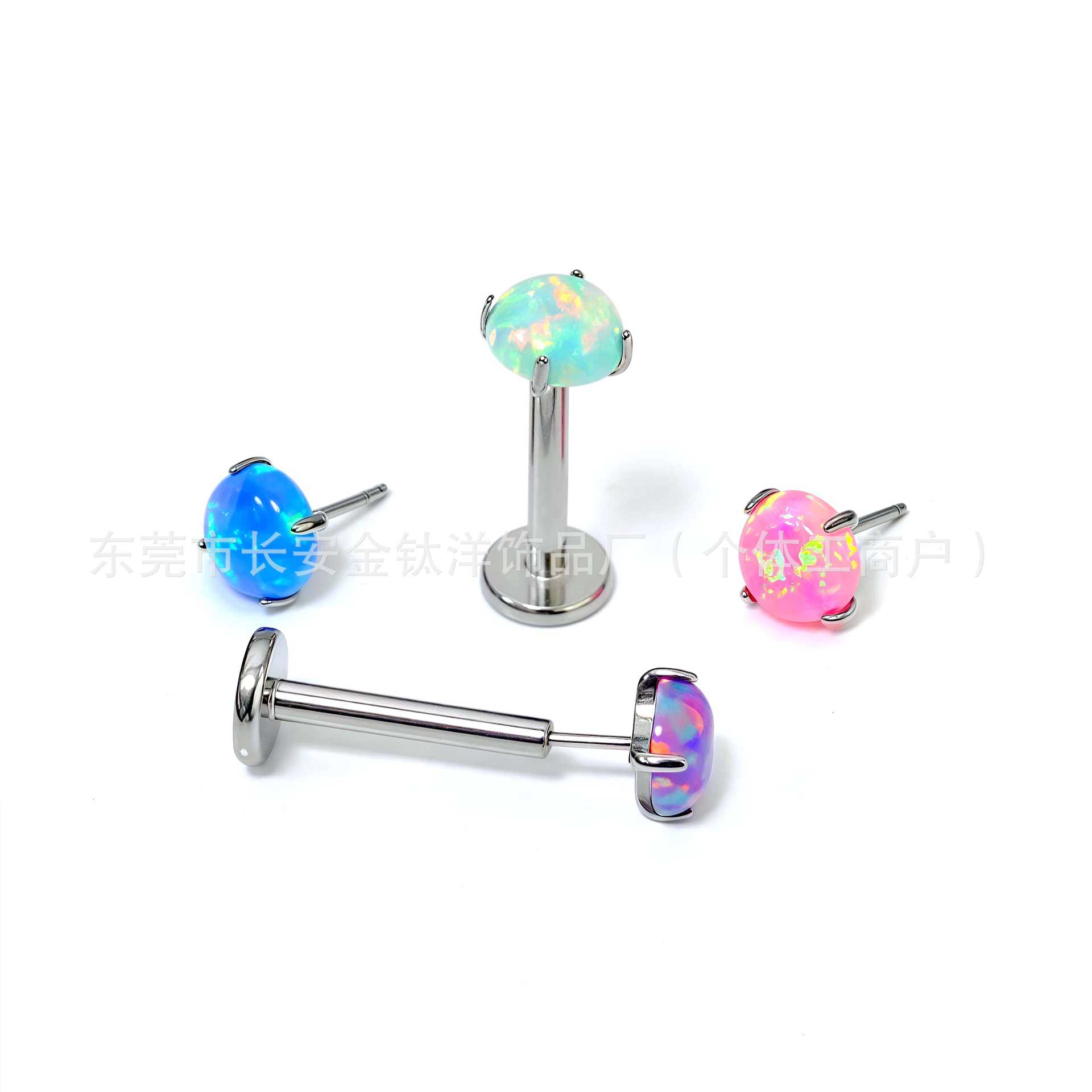 F136 Titanium Pin-Type Flat-Bottom Four-Claw Opal Lip Labret Stud Ear Bone Nail G23 Titanium Alloy Piercing Jewelry - Image 2