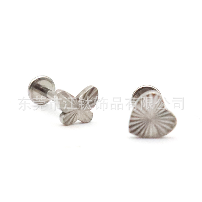 G23 Titanium Butterfly Heart Shaped Lip Stud Earrings - 0.8mm 12mm Lip Piercing Jewelry - Image 5