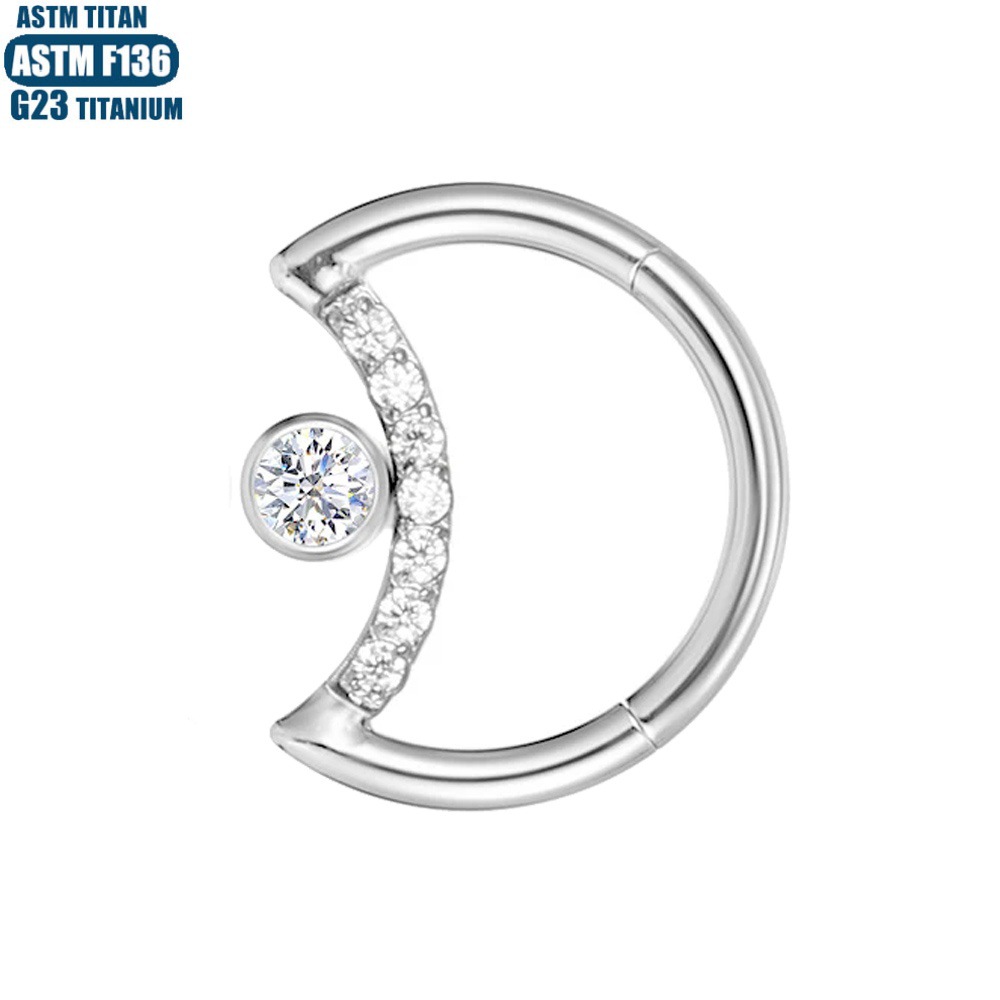Titanium G23 CZ Moon Nose Ring Seamless Hoop Ear Bone Cartilage Ring for Tragus Helix Conch - Image 3