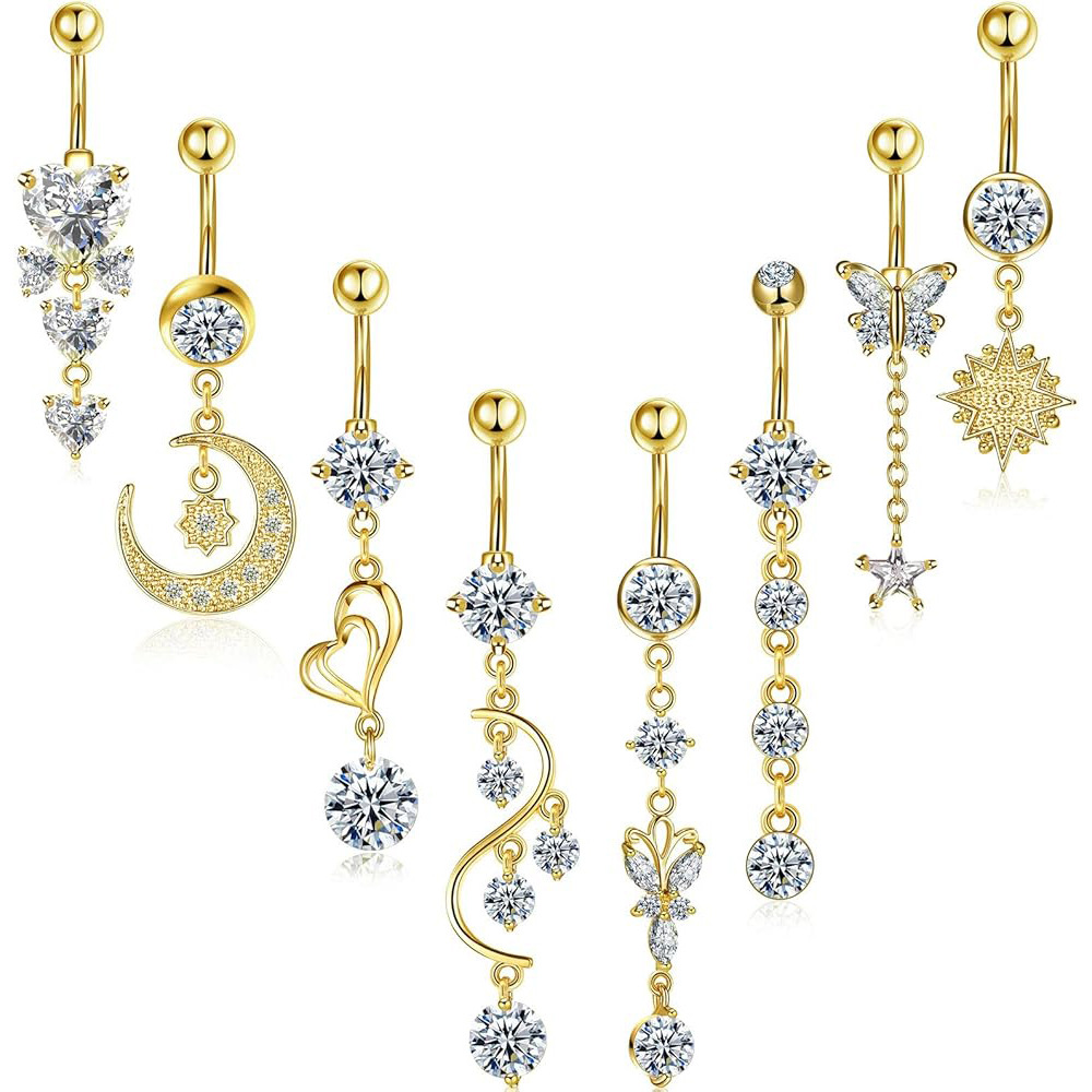 Wholesale 8-Piece Stainless Steel Belly Ring Set: Star, Moon, Butterfly, Heart Designs, Mixed Styles - Image 5