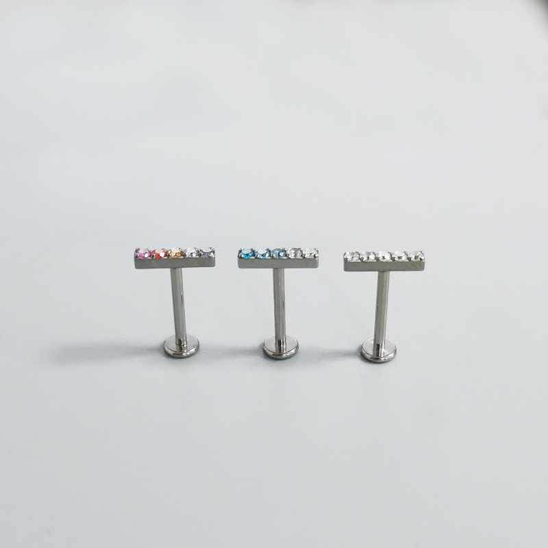 F136 Lip Nail Inlaid Diamond Ear Bone Nail G23 Titanium Alloy Body Piercing Jewelry Manufacturer Wholesale Customization with Drawings and Samples - Image 2