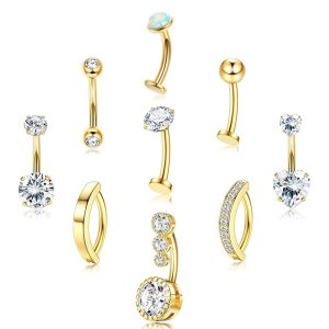 Factory Spot Wholesale New 9-Piece Set of Navel Rings - Fashionable Zircon-Encrusted Stainless Steel Belly Button Jewelry