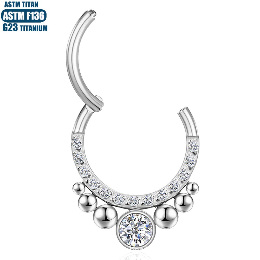 F136 Titanium Alloy Diaphragm Earrings with Zircon Ball - Seamless Nose Ring for Women Cartilage Hoop - Image 3