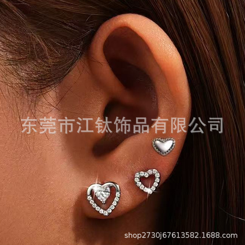 G23 Titanium Heart Shape Ear Stud with CZ Stone - ASTM F136 Alloy Body Piercing Jewelry Earrings - Image 2
