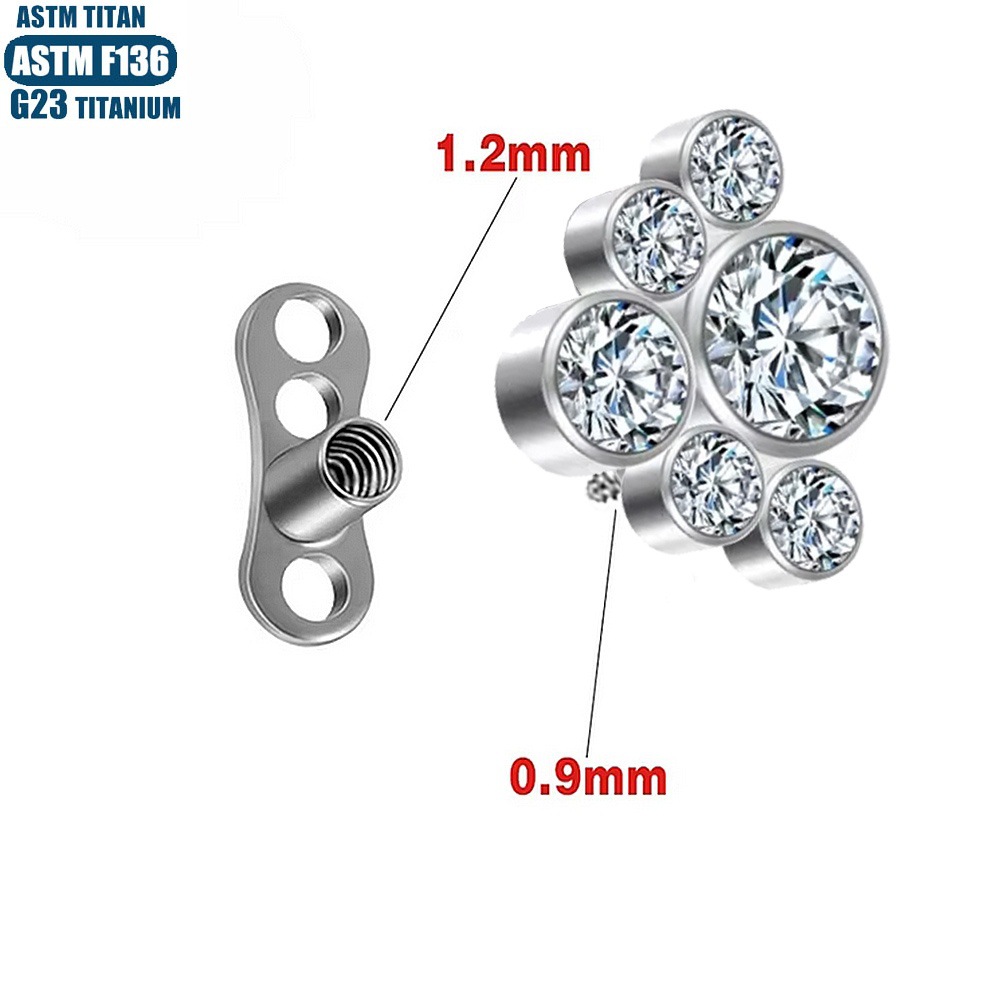 F136 Titanium Zircon Bone Nail Internal Thread Clavicle Dermal Piercing Jewelry Implant Nail Silver 1.2x0.9mm - Image 3