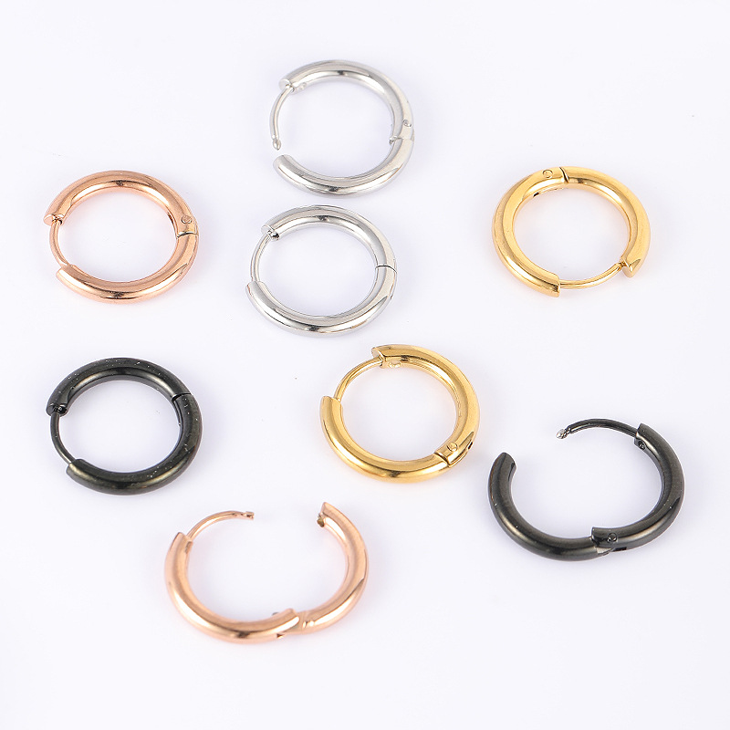 High Quality Hand Throwing 316 Stainless Steel Earrings Titanium Steel Round Wire Circle Earrings Buckle Earrings Women's Tune Rod - Image 5