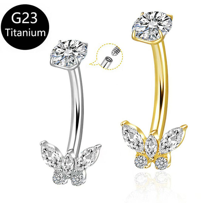 G23 Titanium Navel Ring Butterfly-Shaped Belly Button Ring 14G Internal Thread Curved Barbell - Image 5