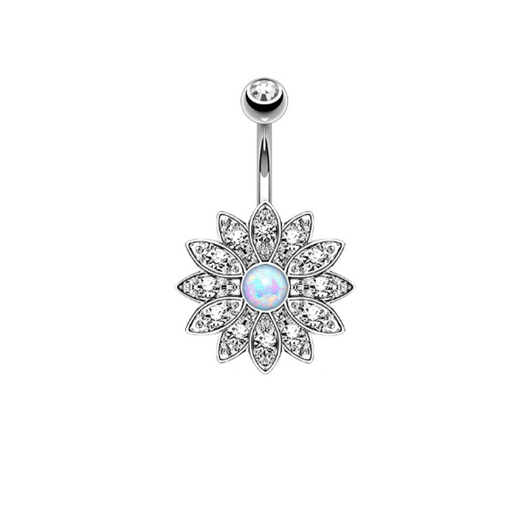 Opal Navel Ring 6 Set Silver Zircon Belly Button Piercing Jewelry Stainless Steel - Image 5