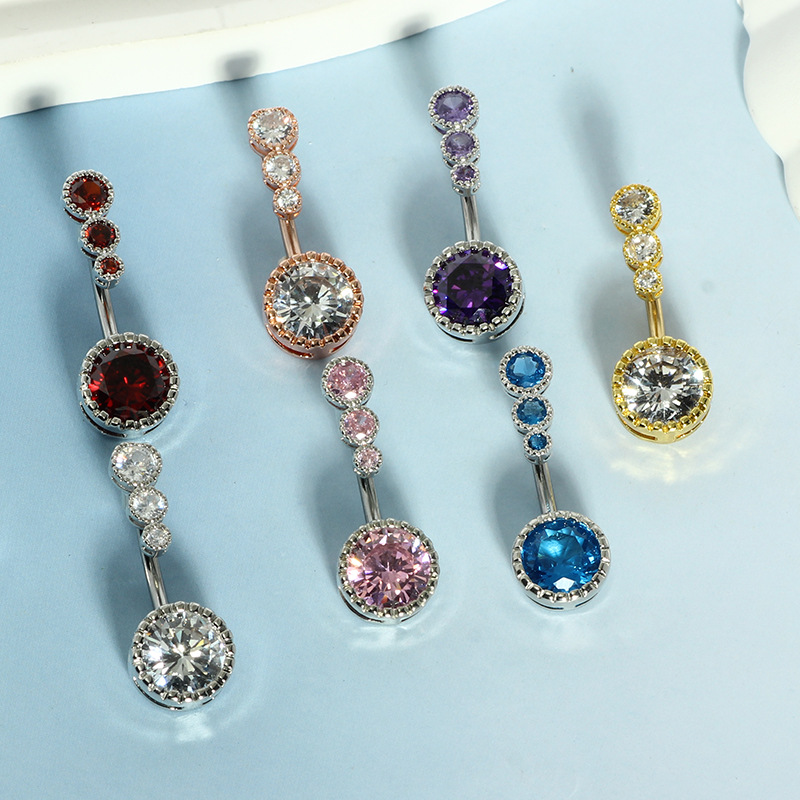Factory Wholesale CZ Zircon Belly Button Ring Stainless Steel Round Navel Piercing Jewelry Rose Gold White - Image 3