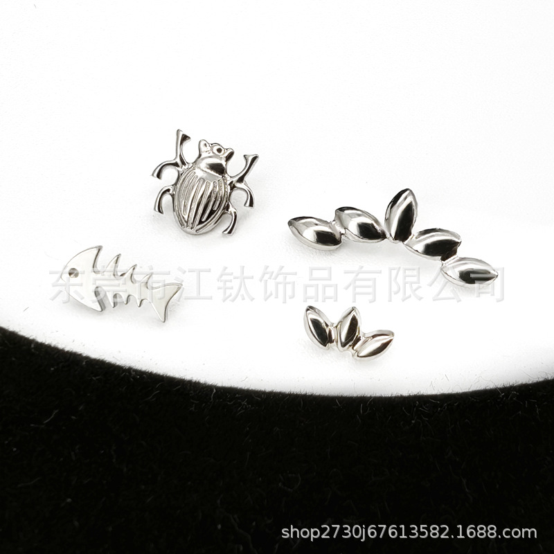 G23 Titanium Alloy Fish Bone Leaf Stud Earring - ASTM F136 Butterfly Insect Earrings for Unisex - Image 4