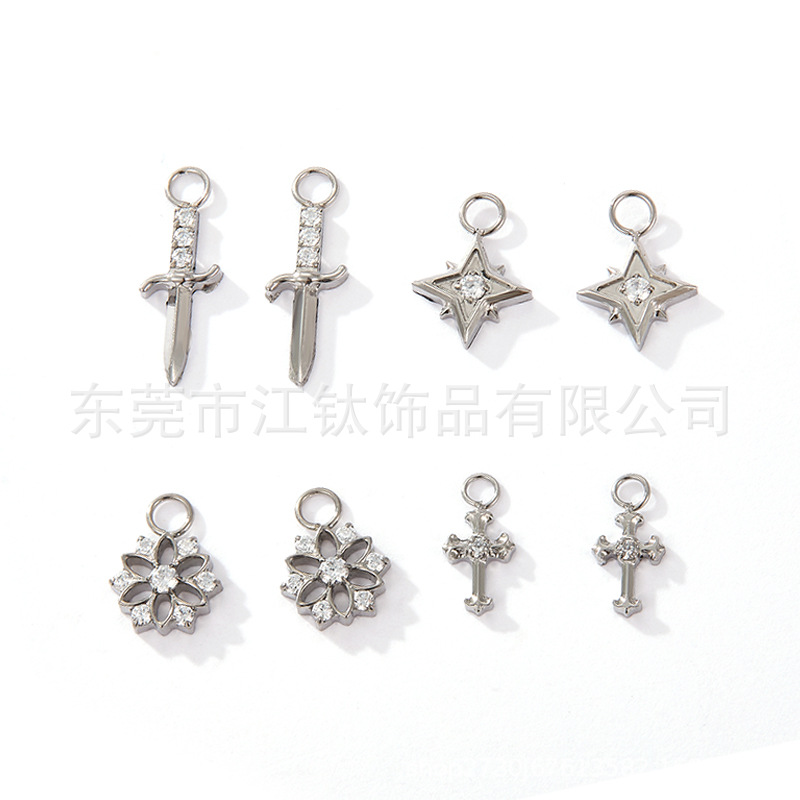 F136 Titanium Running Ring Pendant Sword Snowflake Rhombus Diamond-Studded Pendant G23 Titanium Body Piercing Earring Accessory - Image 3