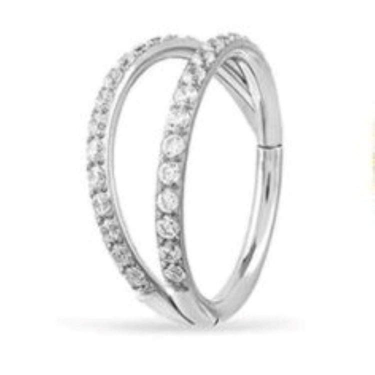 G23 Titanium Alloy CNC Micro Diamond Double Ring Nose Ring Earring Stud Inlay - Image 2