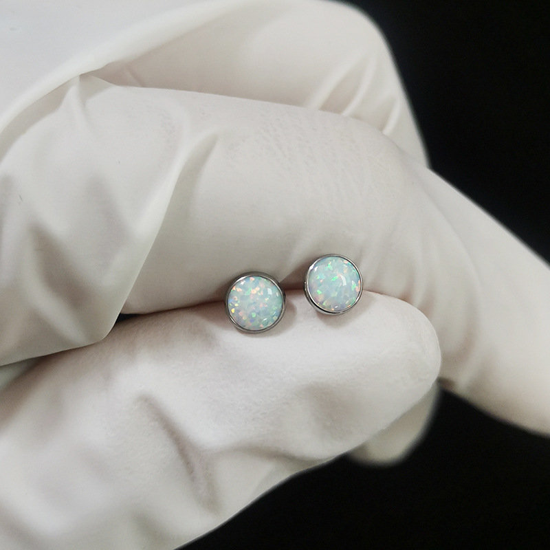 F136 Titanium Lip Stud with Opal Gem - G23 Alloy Body Piercing Jewelry Labret Stud - Image 4