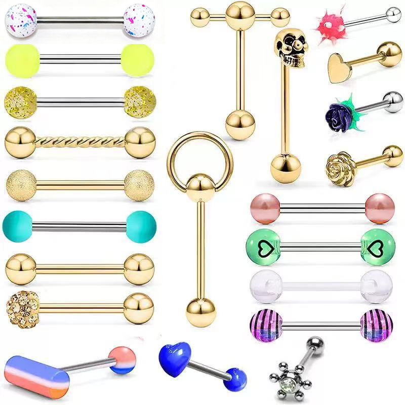 Stainless Steel Tongue Nail 22 Piece Set Amazon Hot Straight Rod Mixed 4 Color Optional Tongue Ring Piercing Jewelry for Quick Sale - Image 3