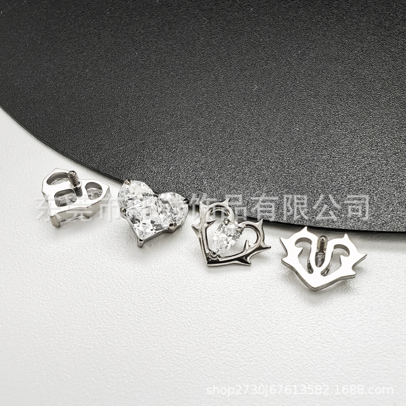 G23 Titanium Alloy Heart Zircon Ear Cartilage Stud Earring - Gold White Zircon - Image 3