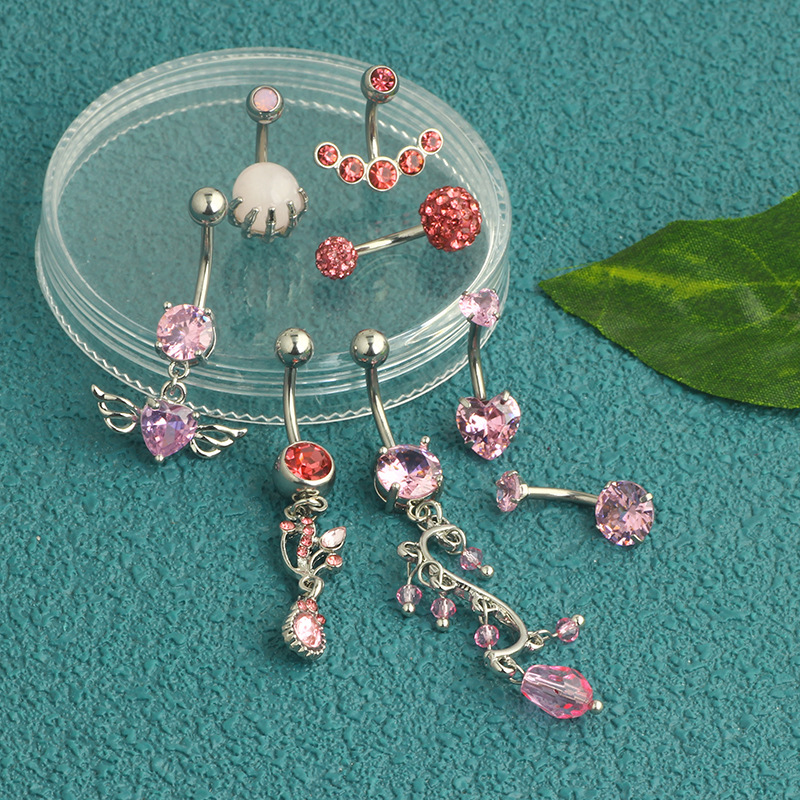 Amazon Popular 8-Piece Navel Love Wings Pink Series Navel Ring Earrings Piercing Products Manufacturer - Image 5