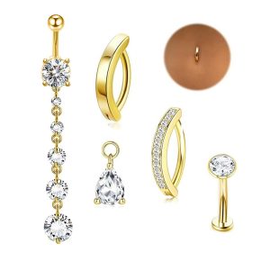 Silver Colored Navel Ring 316L Surgical Steel Curved Belly Button Ring with Zircon Piercing Jewelry