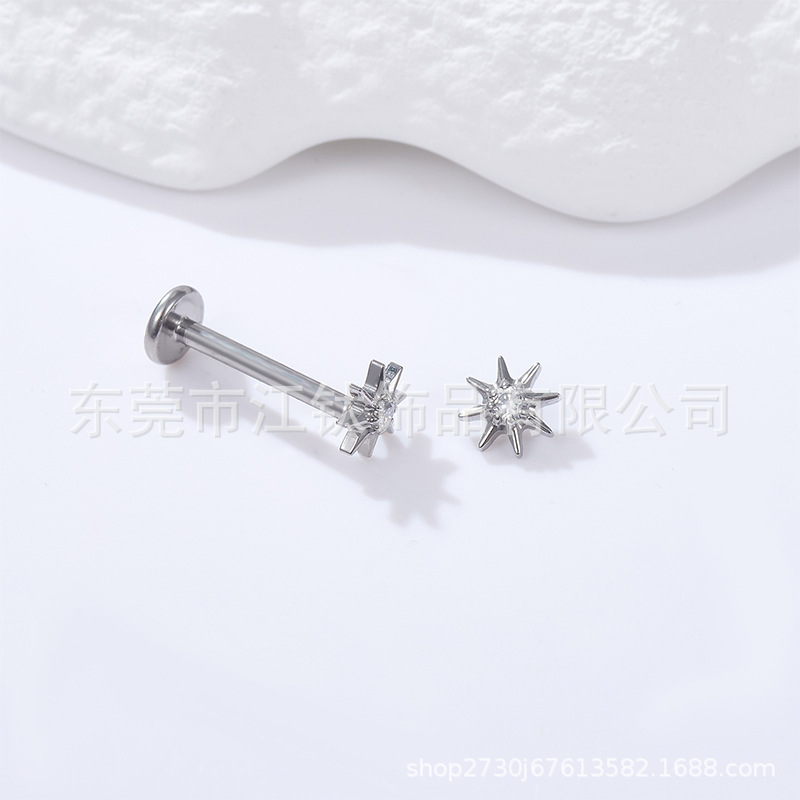 F36 Titanium Ear Nail Small Sun Diamond Lip Nail Star G23 Titanium Alloy Piercing Jewelry Ear Bone Nail - Image 4