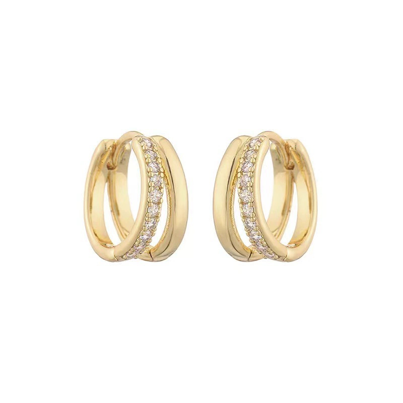 Copper Inlaid Zircon Geometric Double Hoop Earrings - Women's Fashion Hollow Retro Ear Cuffs - Image 5