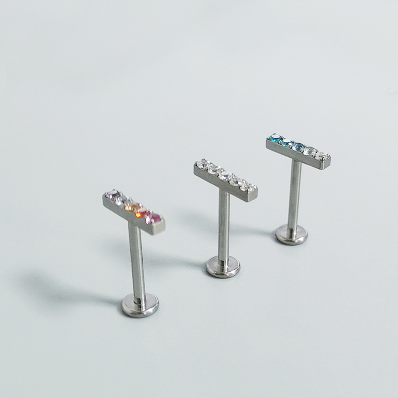 F136 Lip Nail Inlaid Diamond Ear Bone Nail G23 Titanium Alloy Body Piercing Jewelry Manufacturer Wholesale Customization with Drawings and Samples - Image 3