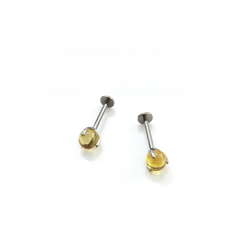 ASTM F136 Titanium Labret Stud Lip Piercing - 5mm CZ Gem Ball - 3 Claw Prong Setting - G23 Titanium Alloy - Image 5
