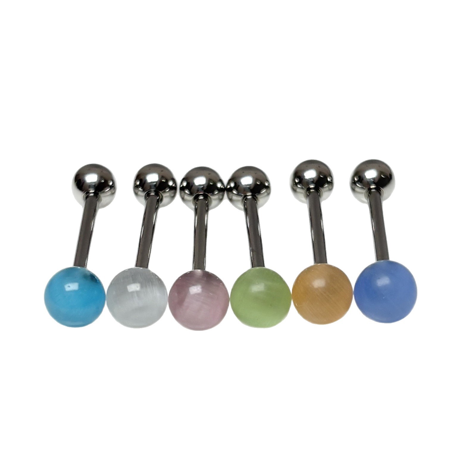Gradient Cat Eye Tongue Stud 18mm 1.6mm External Thread 6 Colors Available 316L Surgical Steel Body Jewelry Wholesale - Image 5