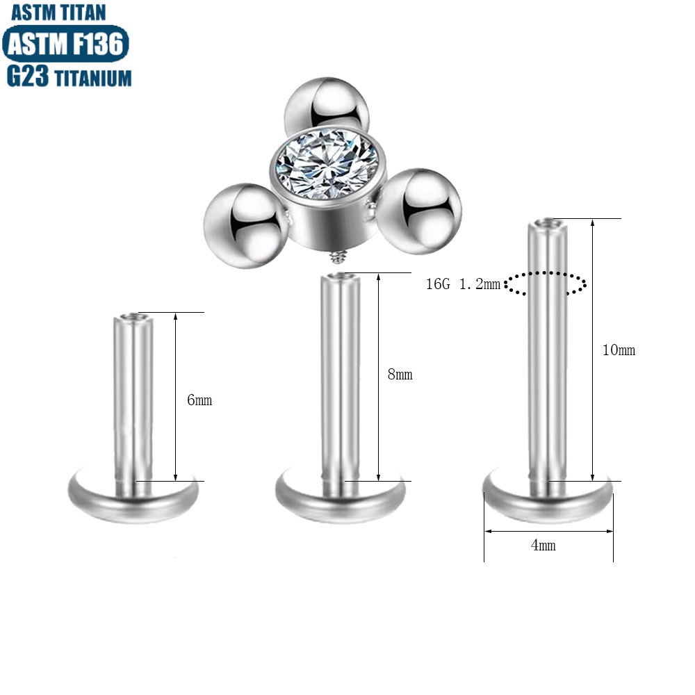 Titanium G23 Lip Ring with Zircon Bead Cluster Inner Thread Small Earring Wholesale Jewelry - Image 2
