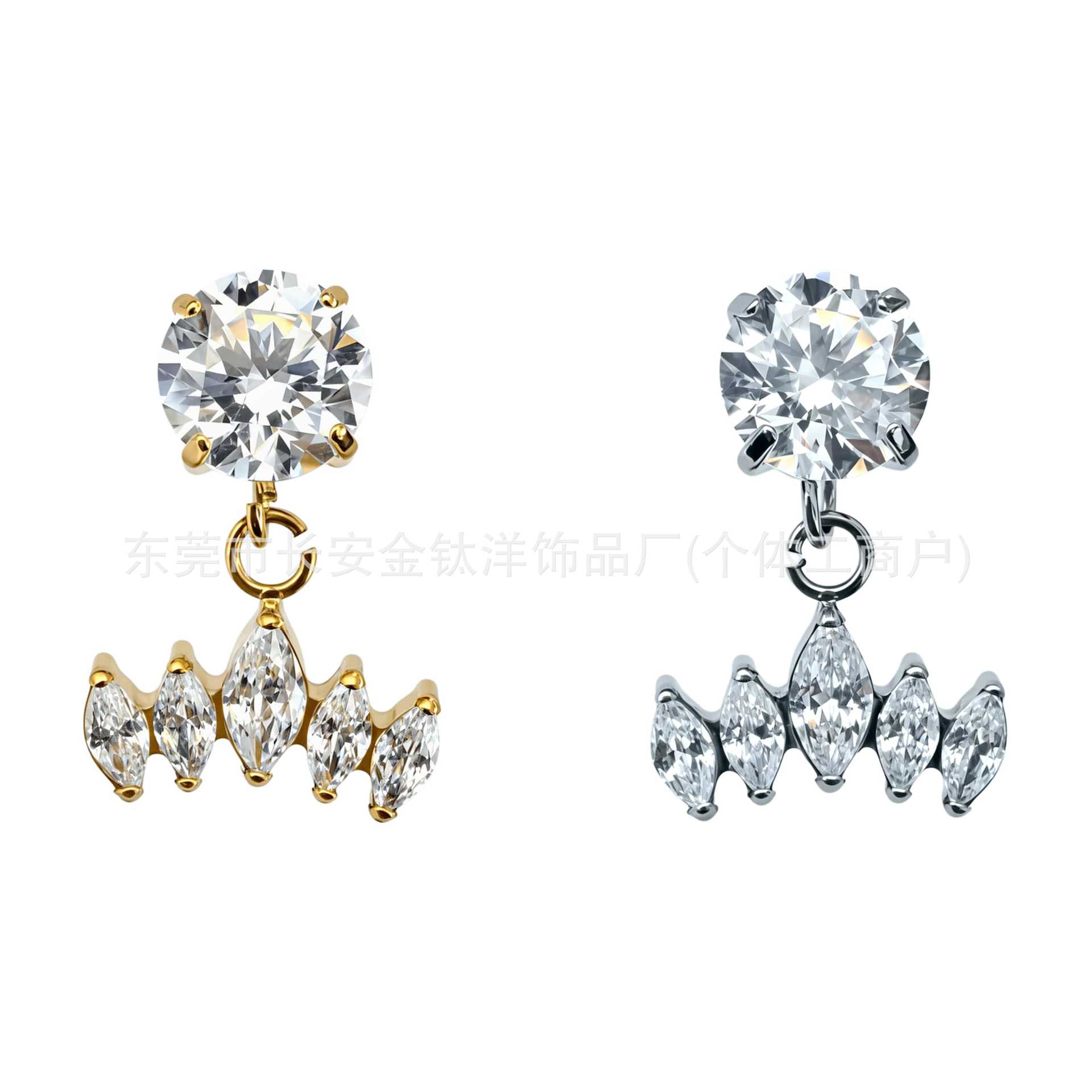 F136 Titanium Gold-Plated Round Zircon Five Horse Eye Pendant Lip Stud Ear Stud Ear Bone Stud G23 Titanium Alloy Body Piercing Jewelry - Image 5