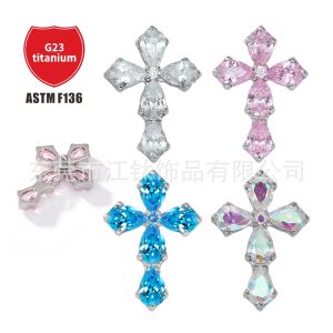 G23 Titanium Water Drop Cross Earring with 5A Zircon - 14G Cartilage Ear Bone Nail Piercing Jewelry