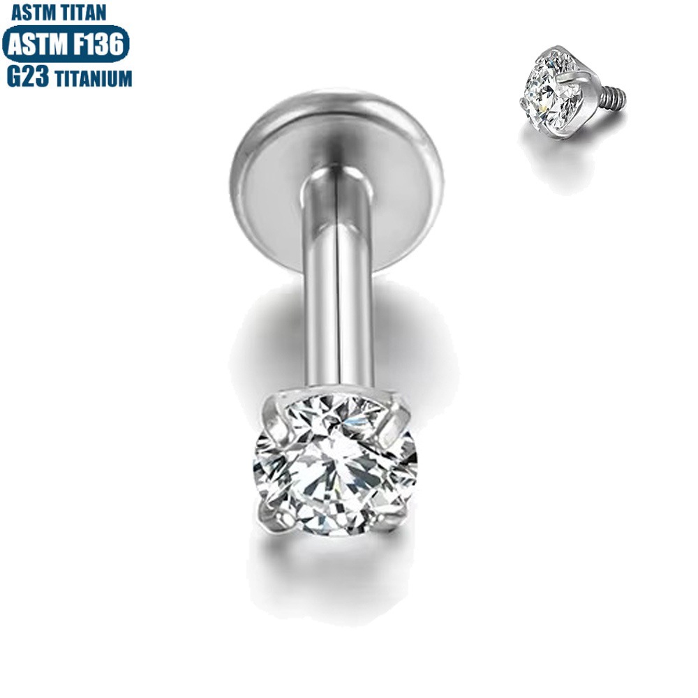 G23 Titanium Alloy Lip Stud with Zircon Gem Inner Spiral Threading Lip Ring Earring Body Piercing Jewelry - Image 2