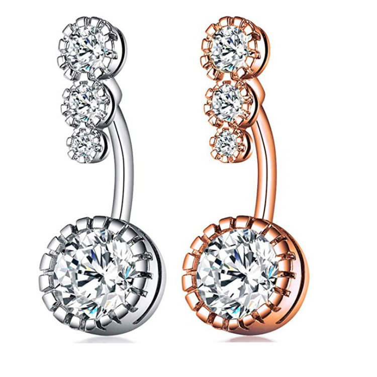 Gold Cubic Zirconia Belly Button Ring, Copper Inlaid Zircon Belly Ring, Body Piercing Jewelry - Image 5