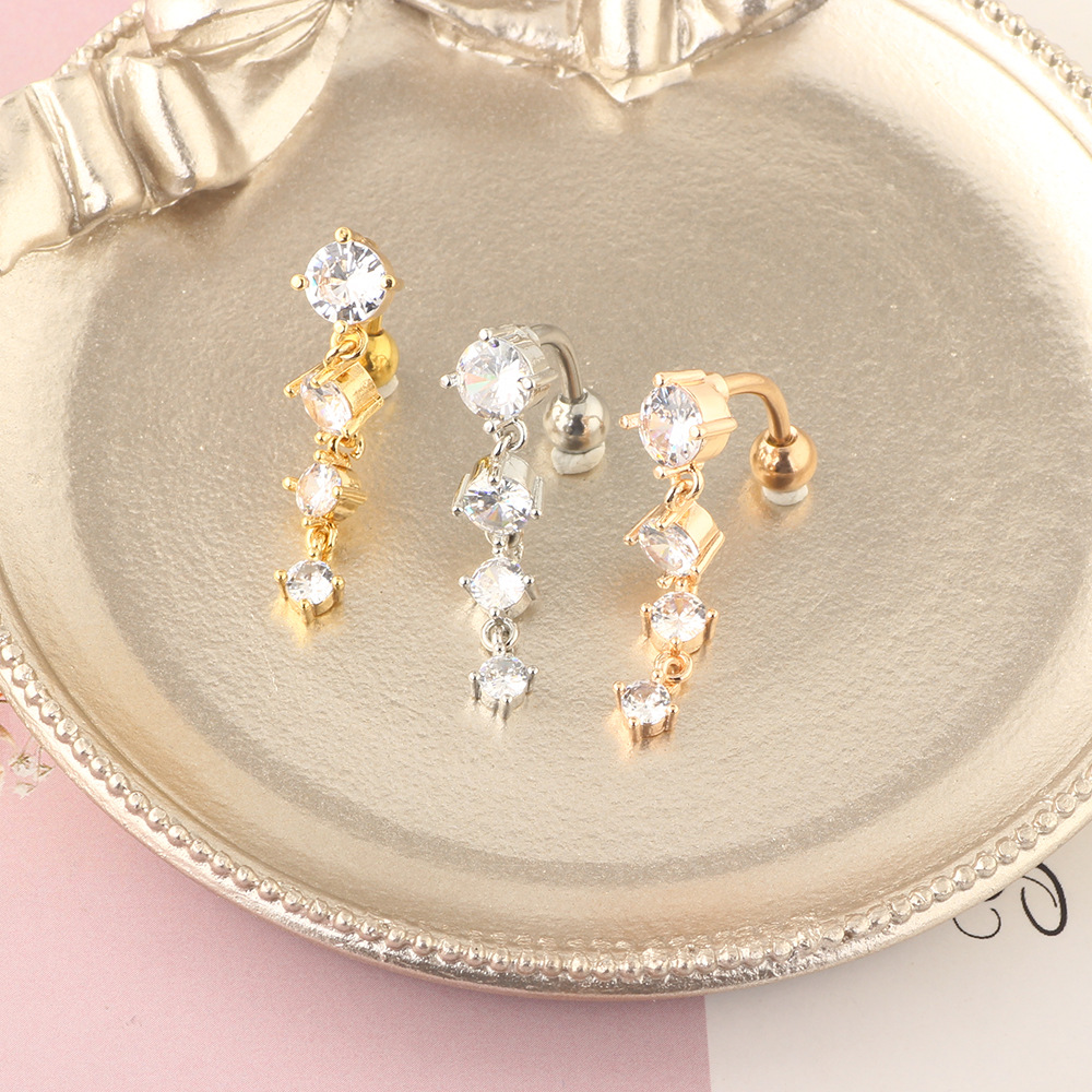 Rose Gold Zircon Crystal Peach Dangle Belly Button Ring 316L Surgical Steel Navel Piercing Jewelry Wholesale - Image 3